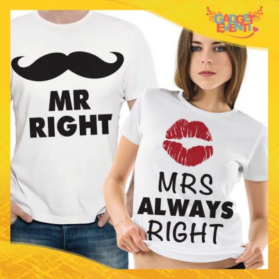 T-Shirt Coppia Maglietta "Mr and Mrs Right Baffi" Gadget Eventi