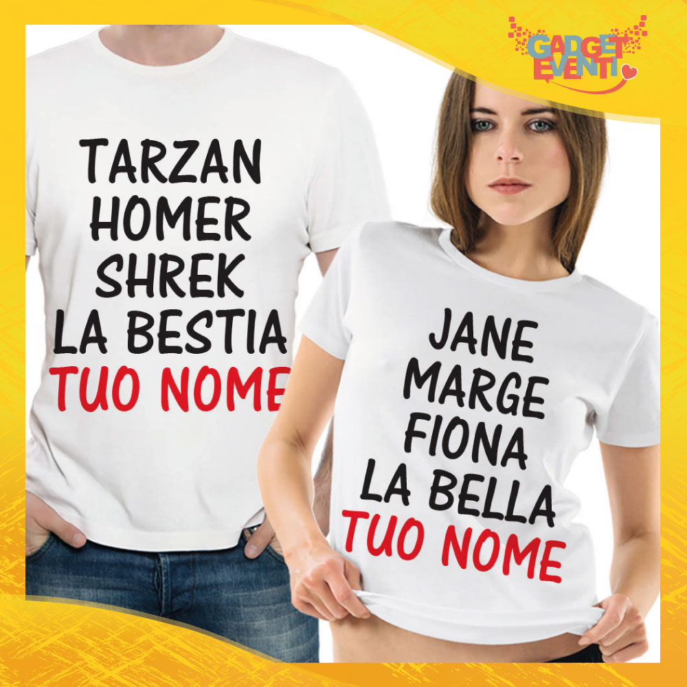 T-Shirt Coppia Maglietta Tarzan Homer Shrek La Bestia - Gadget Eventi
