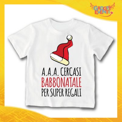 T-Shirt Bimbo Maglietta Natale "Cercasi Babbo Natale per Super Regali" Gadget Eventi