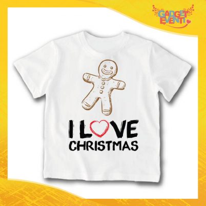 T-Shirt Bimbo Maglietta Natale "Omino Pan di Zenzero I Love Christmas" Gadget Eventi