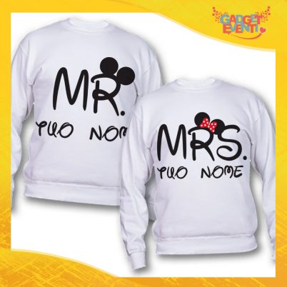 Coppia di Felpe Bianco Love "Mr and Mrs Disney Nome Personalizzato" San Valentino Gadget Eventi