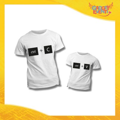 Coppia di T-Shirt Bianche "Copia Incolla" Maglietta Padre Figlio Maglia Idea Regalo Festa del Papà Gadget Eventi