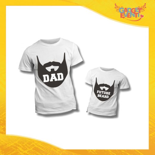 Coppia di T-Shirt Bianche "Dad Future Beard" Maglietta Padre Figlio Maglia Idea Regalo Festa del Papà Gadget Eventi