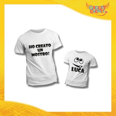 Coppia di T-Shirt Bianche "Ho Creato un Mostro" Maglietta Padre Figlio Maglia Idea Regalo Festa del Papà Gadget Eventi