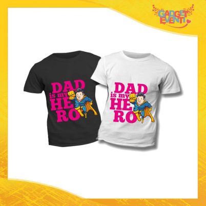 T-Shirt Bimbo Femminuccia "Dad is My Hero Supereroe" Idea Regalo Bambino Festa del Papà Gadget Eventi