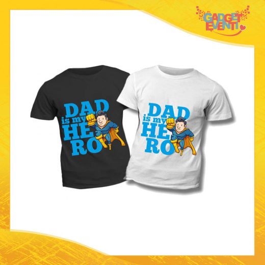 T-Shirt Bimbo Maschietto "Dad is My Hero Supereroe" Idea Regalo Bambino Festa del Papà Gadget Eventi