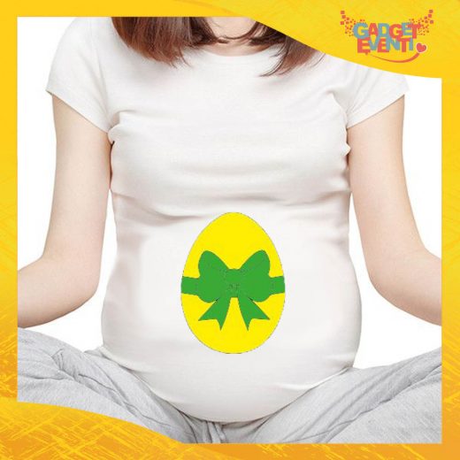 T-Shirt Premaman Verde "Uovo con Fiocco" Regalo Pasquale Pasqua Gadget Eventi