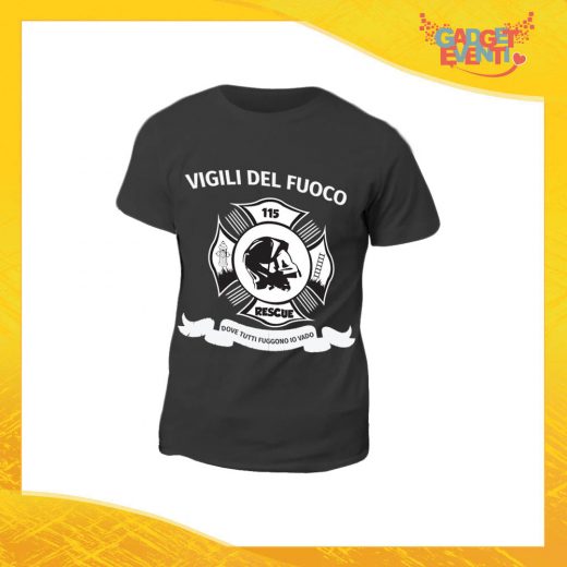 T-Shirt Maglietta Nera per "Vigili del Fuoco" Mestiere Lavoro Gadget Eventi