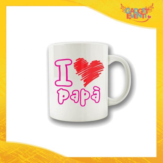 Tazza Scritta Fucsia Cuore Rosso "I Love Papà" Colazione Breakfast Mug Idea Regalo Festa del Papà Gadget Eventi
