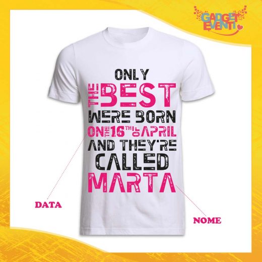 T-Shirt Uomo Bianca Grafica Fucsia "Only The Best" Idea Regalo Festa di Compleanno Gadget Eventi