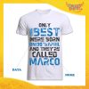 T-Shirt Uomo Bianca Grafica Azzurra "Only The Best" Idea Regalo Festa di Compleanno Gadget Eventi