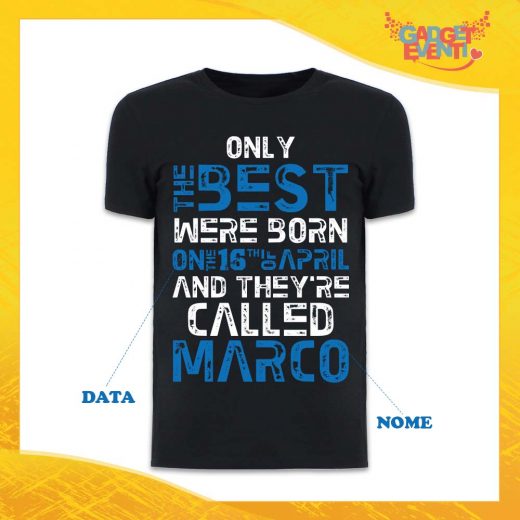 T-Shirt Uomo Nera Grafica Azzurra "Only The Best" Idea Regalo Festa di Compleanno Gadget Eventi