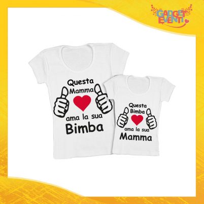 Coppia t-shirt bianca femminuccia "Ama i suoi bimbi" madre figli idea regalo festa della mamma gadget eventi