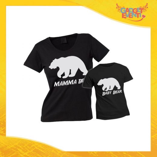 Coppia t-shirt nera bambino "Bear" madre figli idea regalo festa della mamma gadget eventi
