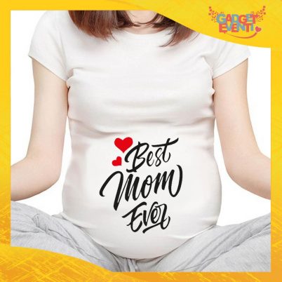 T-shirt Premaman Bianca "Best Mom Ever" idea regalo festa della mamma gadget eventi