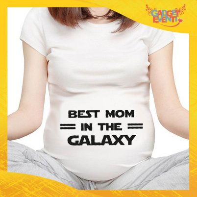 T-shirt Premaman Bianca "Best Mom Galaxy" idea regalo festa della mamma gadget eventi