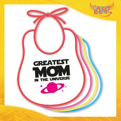 Bavetto Femminuccia "Greatest Mom Universe" Bavaglino Idea Regalo Festa della Mamma Gadget Eventi