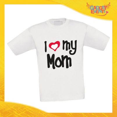 Maglietta Bambino Bambina "Love my Mom" Idea Regalo T-shirt Festa della Mamma Gadget Eventi