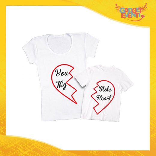 Coppia t-shirt bianca bambino "Stole My Heart" madre figli idea regalo festa della mamma gadget eventi