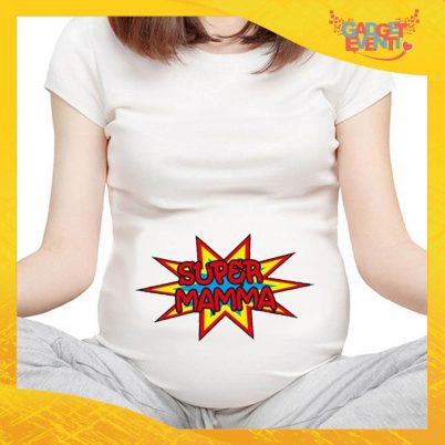 T-shirt Premaman Bianca "Super Madre" idea regalo festa della mamma gadget eventi