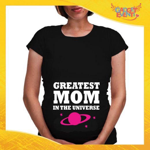 T-shirt Premaman Nera Femminuccia "Greatest Mom Universe" idea regalo festa della mamma gadget eventi
