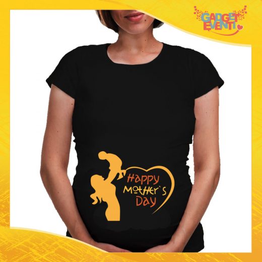 T-shirt Premaman Nera "Happiness" idea regalo festa della mamma gadget eventi