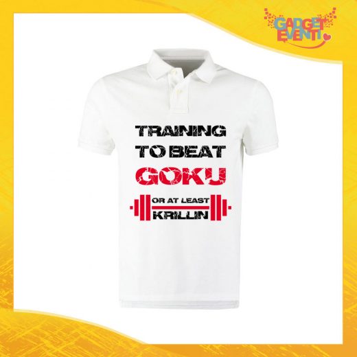 Polo Uomo Bianca "Training to Beat Goku" Maglietta per l'estate Maglia Scollo a V Gadget Eventi