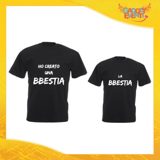 Coppia di T-Shirt Nere "Ho creato una Bestia" Magliette Grafiche divertenti per Padre e Figlio Gadget Eventi