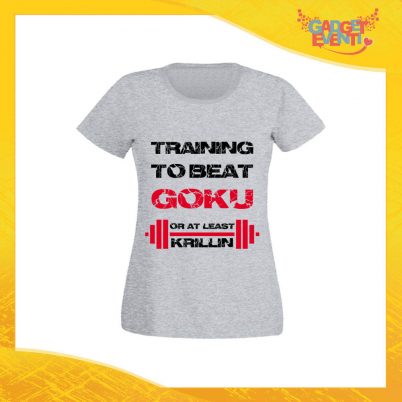 T-Shirt Donna Grigia "Training to Beat Goku" Maglia Maglietta per l'estate Grafiche Divertenti Gadget Eventi