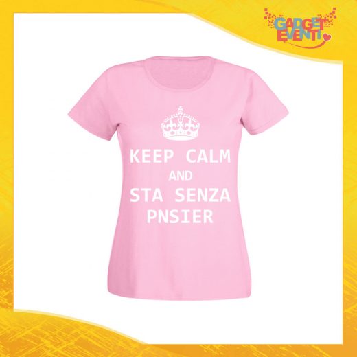 T-Shirt Donna Rosa "Keep Calm Senza Pnsier" Maglia Maglietta per l'estate Grafiche Divertenti Gadget Eventi