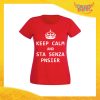 T-Shirt Donna Rossa "Keep Calm Senza Pnsier" Maglia Maglietta per l'estate Grafiche Divertenti Gadget Eventi