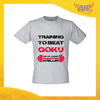T-Shirt Uomo Grigia "Training to Beat Goku" Maglia Maglietta per l'estate Grafiche Divertenti Gadget Eventi