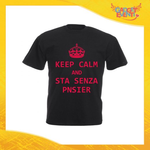 T-Shirt Uomo Nera "Keep Calm Senza Pnsier" Maglia Maglietta per l'estate Grafiche Divertenti Gadget Eventi