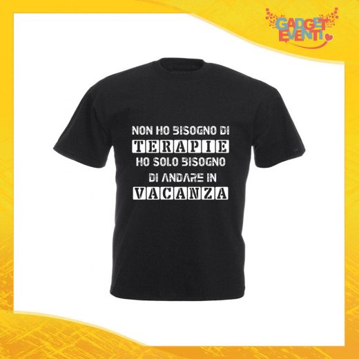 T-Shirt Uomo Nera "Terapia Vacanza" Maglia Maglietta per l'estate Grafiche Divertenti Gadget Eventi
