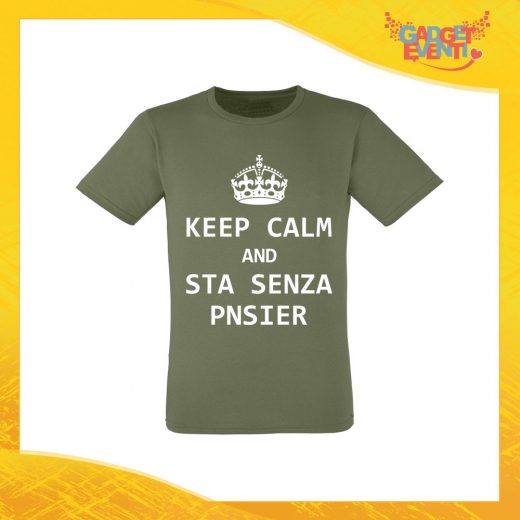 T-Shirt Uomo Verde Oliva "Keep Calm Senza Pnsier" Maglia Maglietta per l'estate Grafiche Divertenti Gadget Eventi