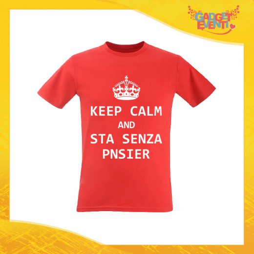 T-Shirt Uomo Rossa "Keep Calm Senza Pnsier" Maglia Maglietta per l'estate Grafiche Divertenti Gadget Eventi