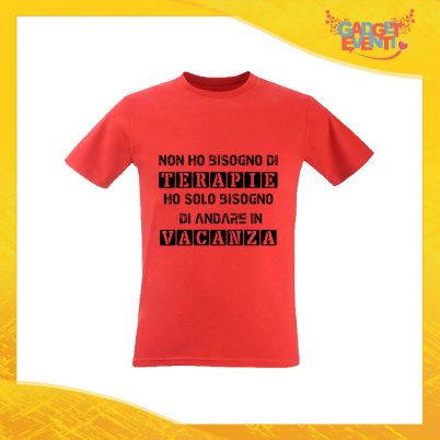 T-Shirt Uomo Rossa "Terapia Vacanza" Maglia Maglietta per l'estate Grafiche Divertenti Gadget Eventi