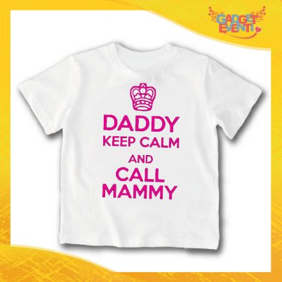 T-Shirt bianca bimba femminuccia "Daddy Keep Calm" Idea Regalo Gadget Eventi