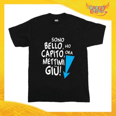 T-Shirt nera bimbo maschietto "Sono bello mettimi giù" Idea Regalo Gadget Eventi