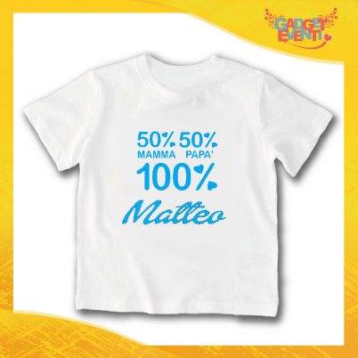 T-Shirt bianca bimbo maschietto "100% Matteo" Idea Regalo Gadget Eventi