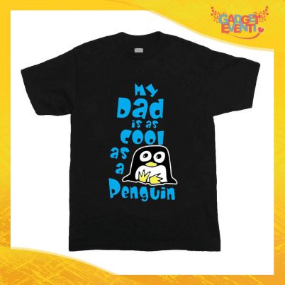 T-Shirt nera bimbo maschietto "My Dad Penguin" Idea Regalo Gadget Eventi