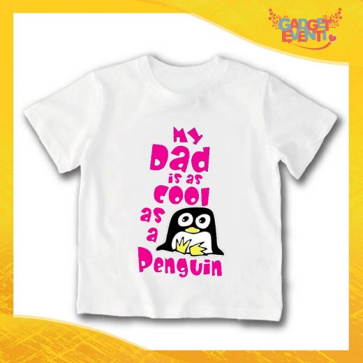 T-Shirt bianca bimba femminuccia "My Dad Penguin" Idea Regalo Gadget Eventi