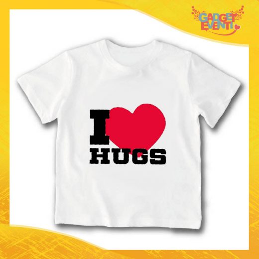 T-Shirt bianca bimbo/a "I Love Hugs" Idea Regalo Gadget Eventi