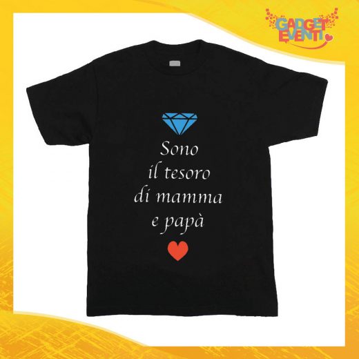 T-Shirt nera bimbo/a "Sono il Tesoro di Mamma e Papà" Idea Regalo Gadget Eventi