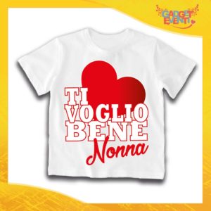 Maglietta Bianca Grafica Rossa Bimbo "Ti Voglio Bene Nonna" Idea Regalo T-Shirt Festa dei Nonni Gadget Eventi