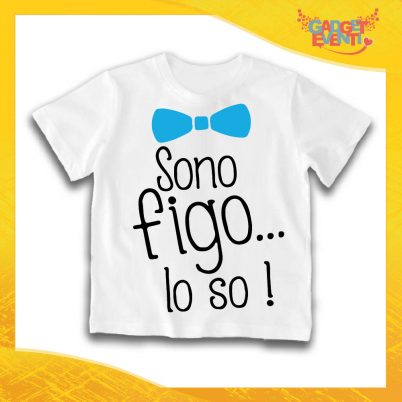 Maglietta Bianca Maschietto Bimbo "Sono figo lo so" Idea Regalo T-Shirt Gadget Eventi