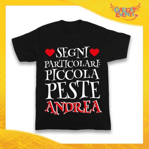 Maglietta Nera Bimbo "Piccola Peste con Nome Personalizzato" Idea Regalo T-Shirt Gadget Eventi