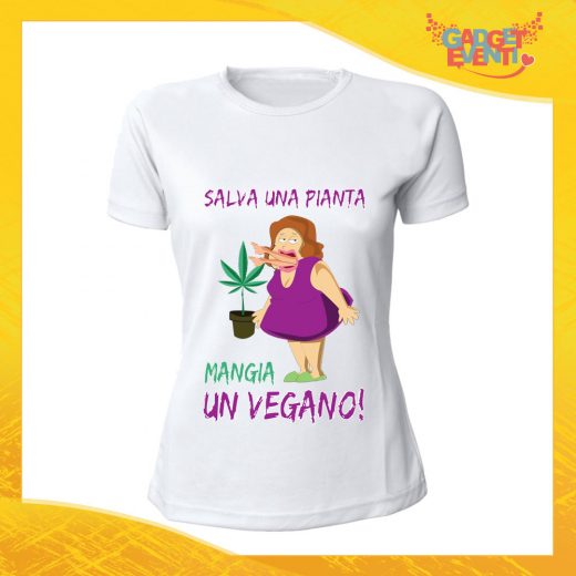 T-Shirt Donna Bianca "Salva una Pianta" Maglia per l'estate Idea Regalo Maglietta Femminile Gadget Eventi