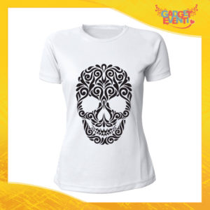 T-Shirt Donna Bianca "Skull Decoration" Maglia Maglietta Idea Regalo Divertente Gadget Eventi
