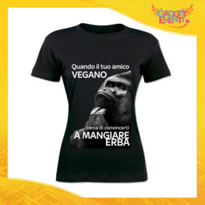 T-Shirt Donna Nera "Amico Vegano" Maglia per l'estate Idea Regalo Maglietta Femminile Gadget Eventi